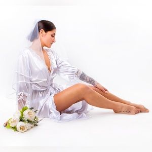 Sexy Lace Bridal Long Night Dress Sleepwear Lingerie Home Wear Women Gown Robe